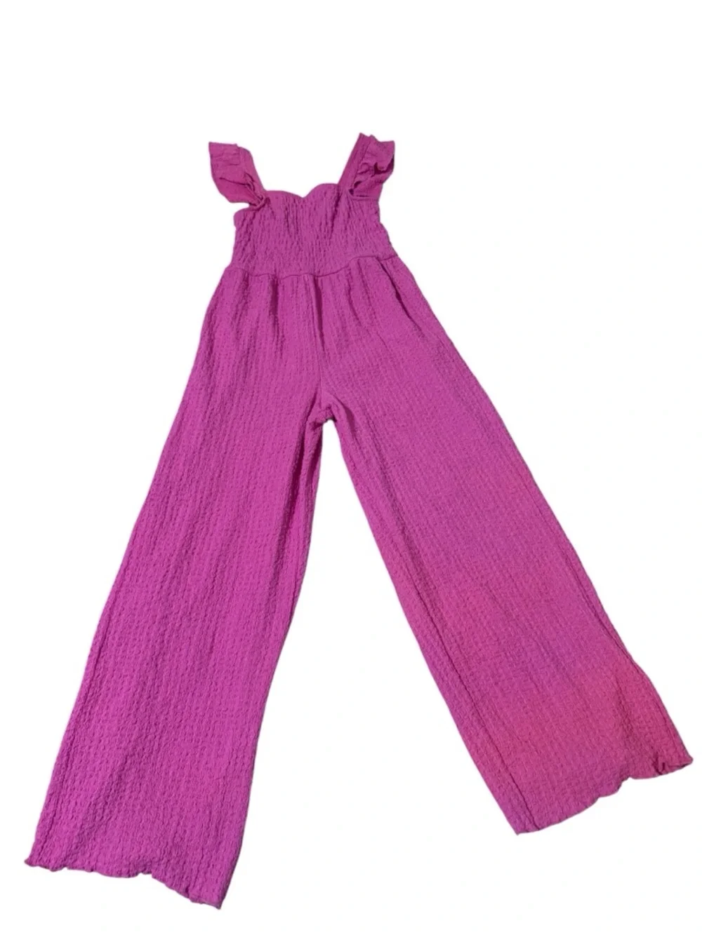 Zara Bright Fuchsia Smocked Wide-Leg Jumpsuit
